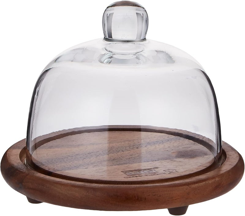 Billi Butter and Cheese Glass Dome with Wooden Stand, Brown, 12 x 15 cm - Image 2